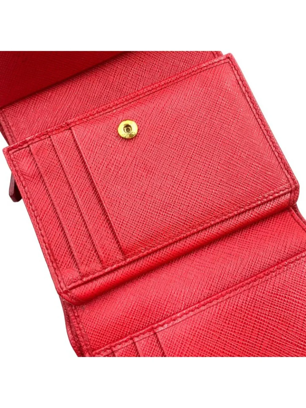 Prada Saffiano Metal Logo Leather Red Bifold Wallet Gold